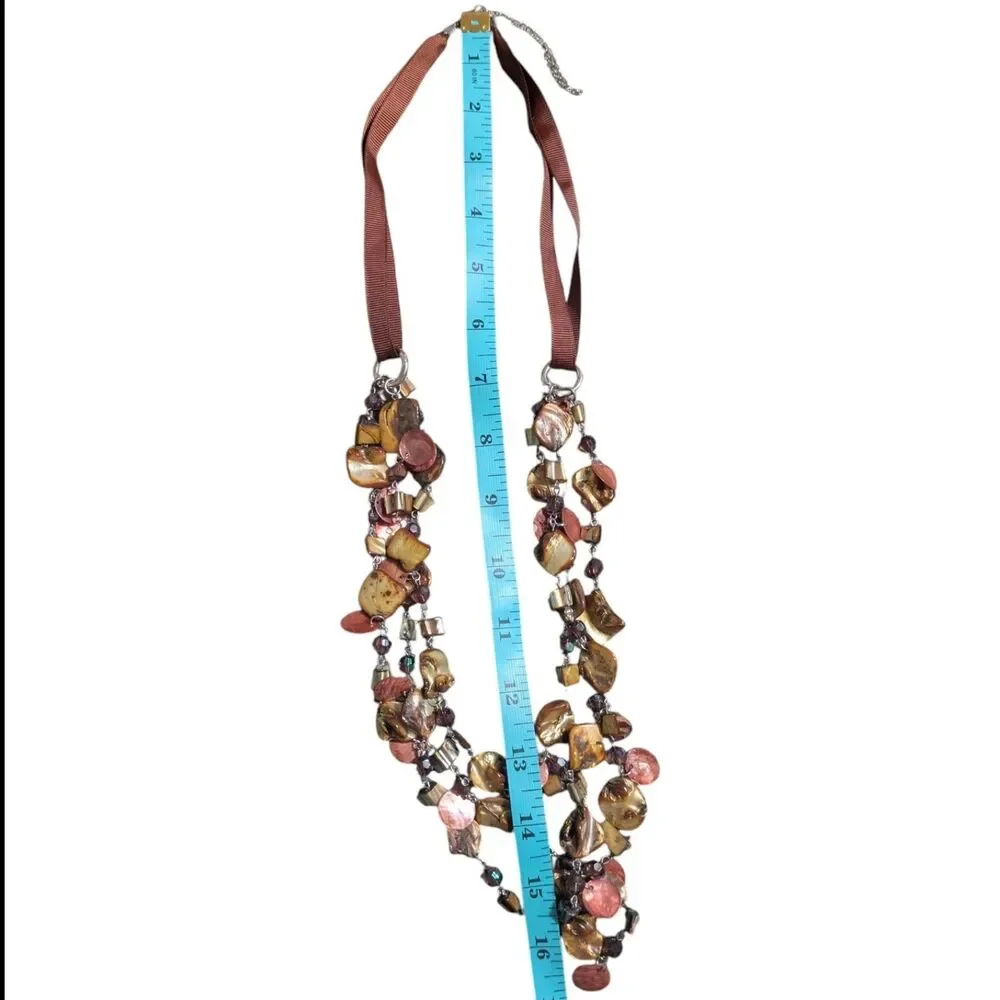 Boho Multi Strand Shell Bead Statement Necklace, Earth Tone Chunky Jewelry